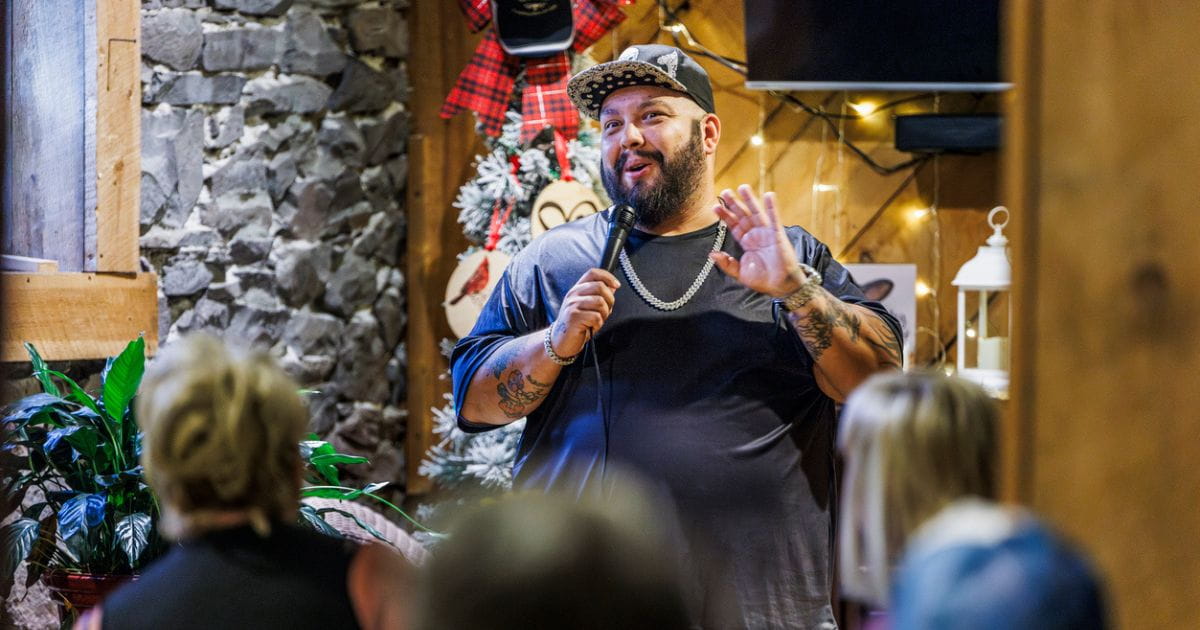 Stock image of a man doing stand up comedy