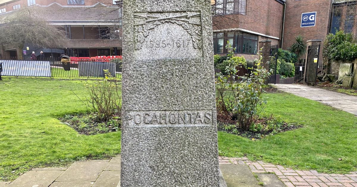 Statue plinth of Pocahontas statue Gravesend