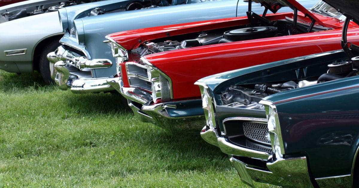 stock image of classic cars at a car show