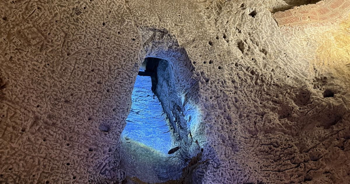 Atmospheric lighting inside Royston Cave chamber