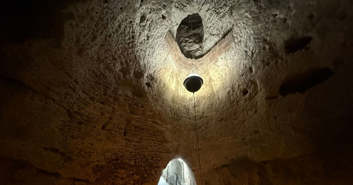 Spiral chalk chamber inside Royston Cave