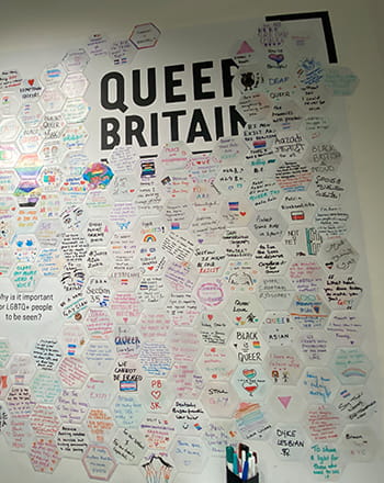 Messages on a board under the title Queer Britain