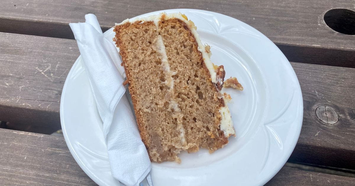 A slice of cake from a park cafe