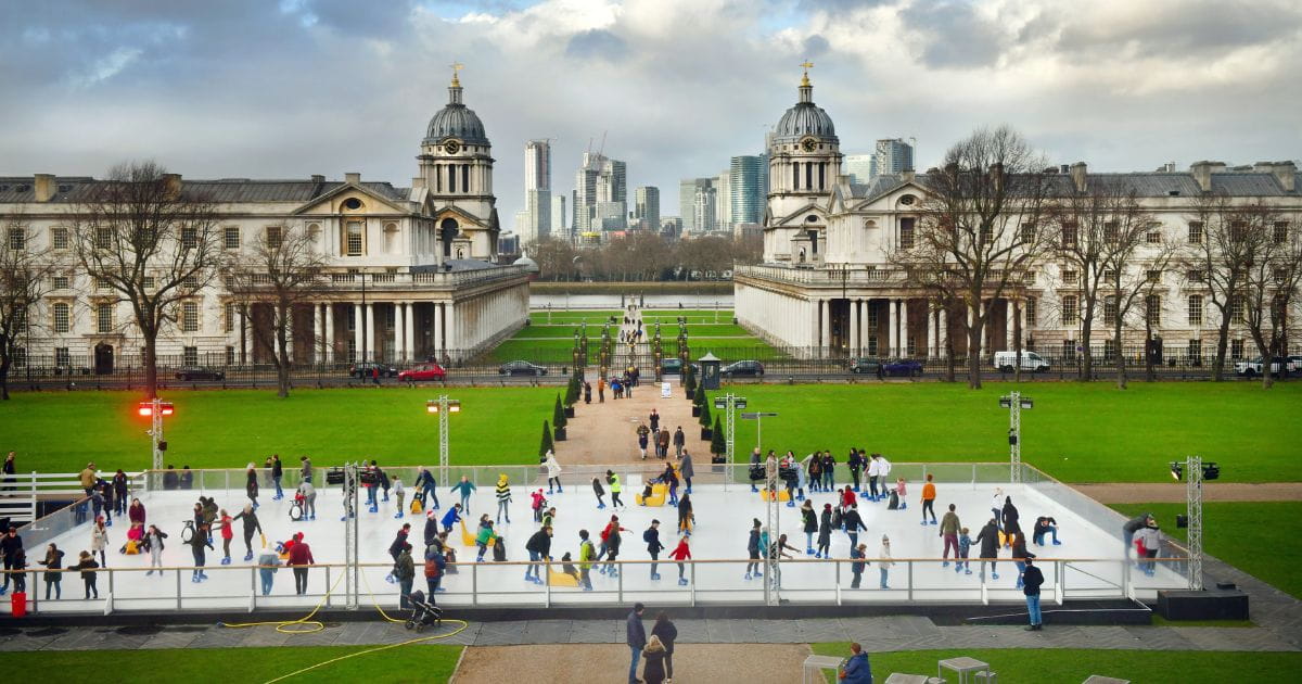 Seasonal winter ice rink Old Royal Naval College Greenwich