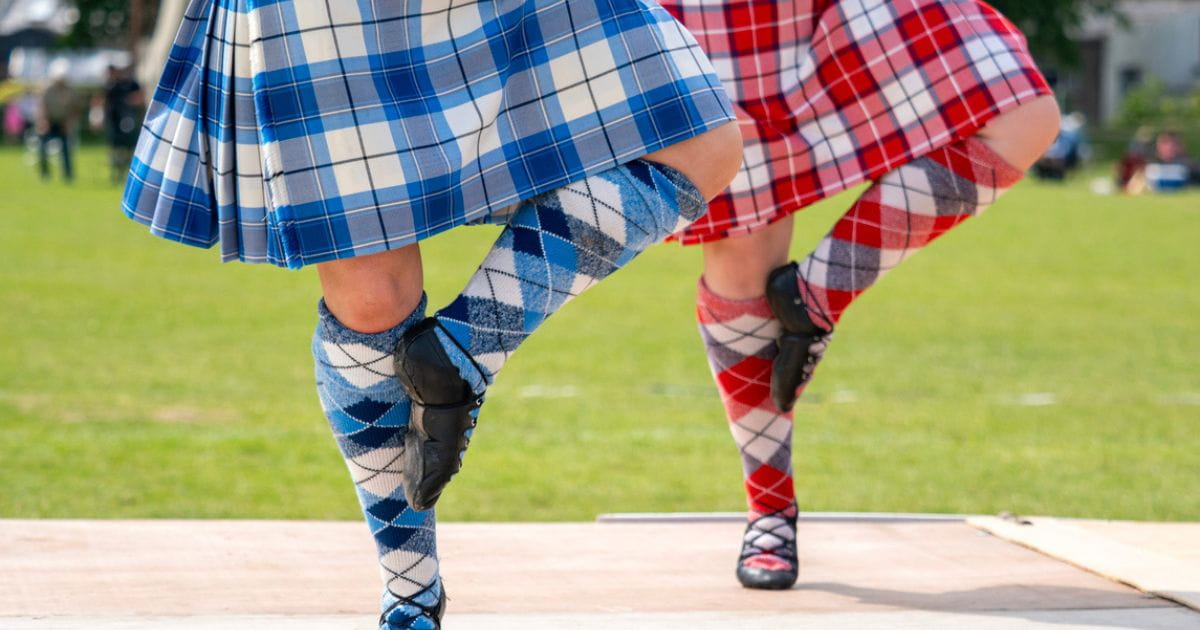 stock image of scottish highland dancers