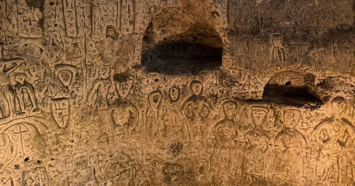 Ancient carvings inside Royston Cave Hertfordshire