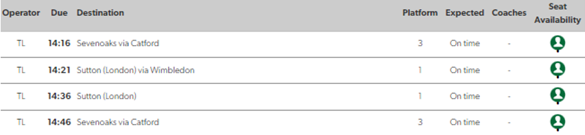Live departure boards example