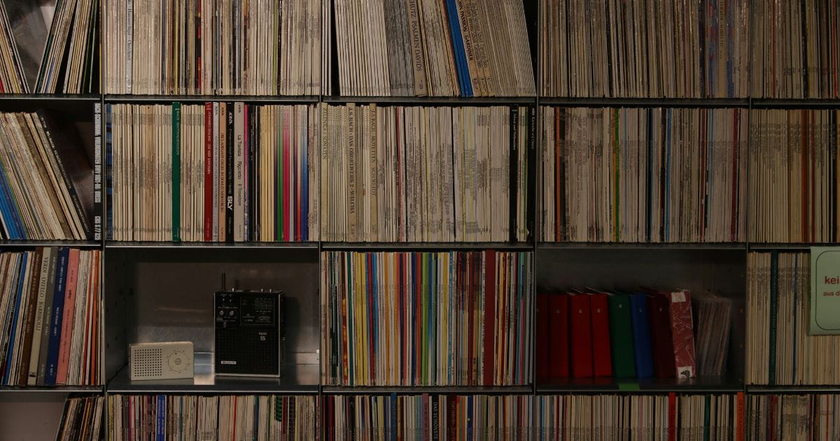Stock image of archives on shelves