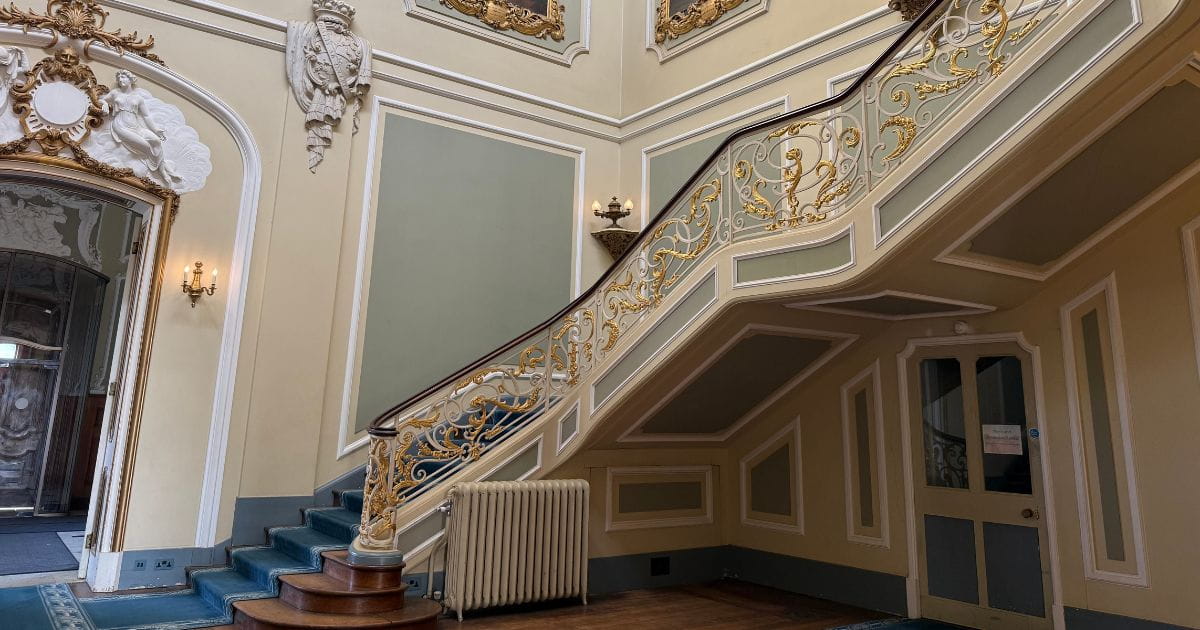 The grand staircase hall at Wrest Park